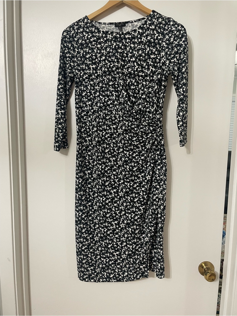 Talbots Black and White Floral Midi Dress with Side Ruching